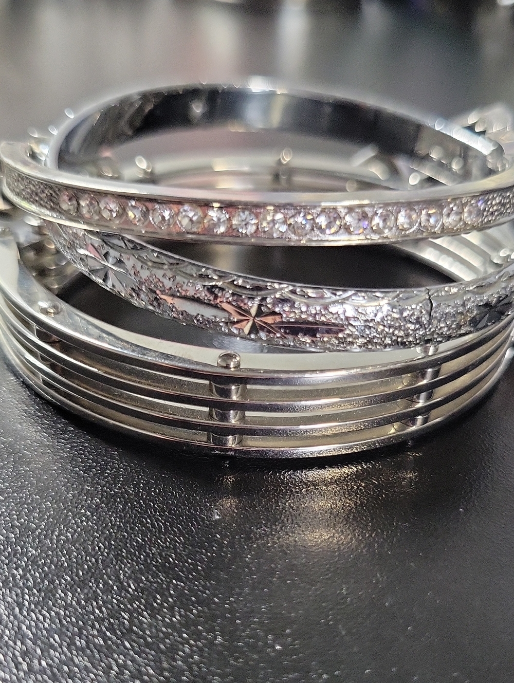 Silver Tone Crystal Multi-Stack Bangle Set